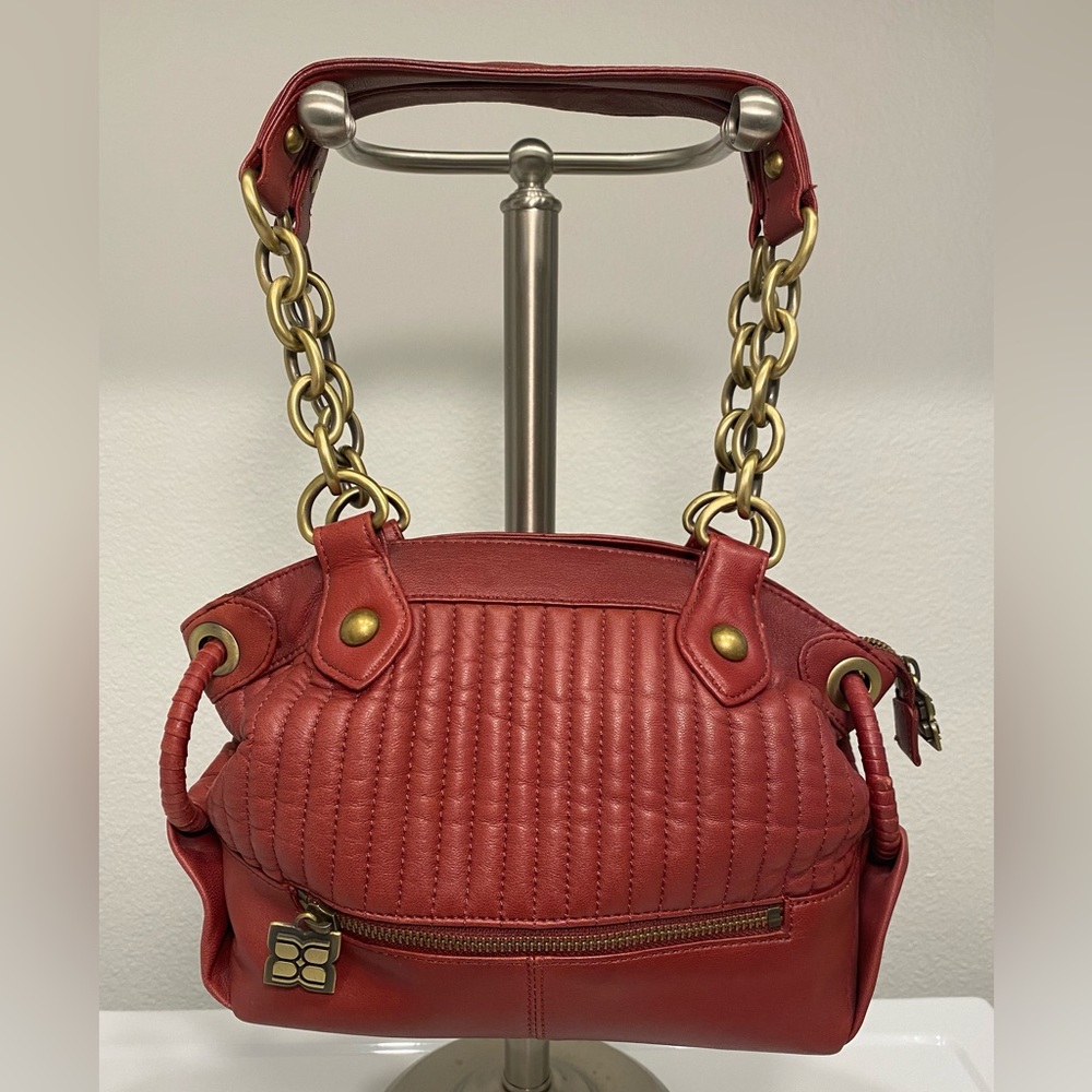 BCBGMaxAzria deep red leather handbag with brass tone hardware